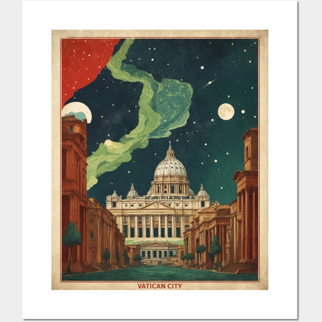 Vatican City Italy Starry Night Vintage Tourism Travel Poster Wall Art by TravelersGems